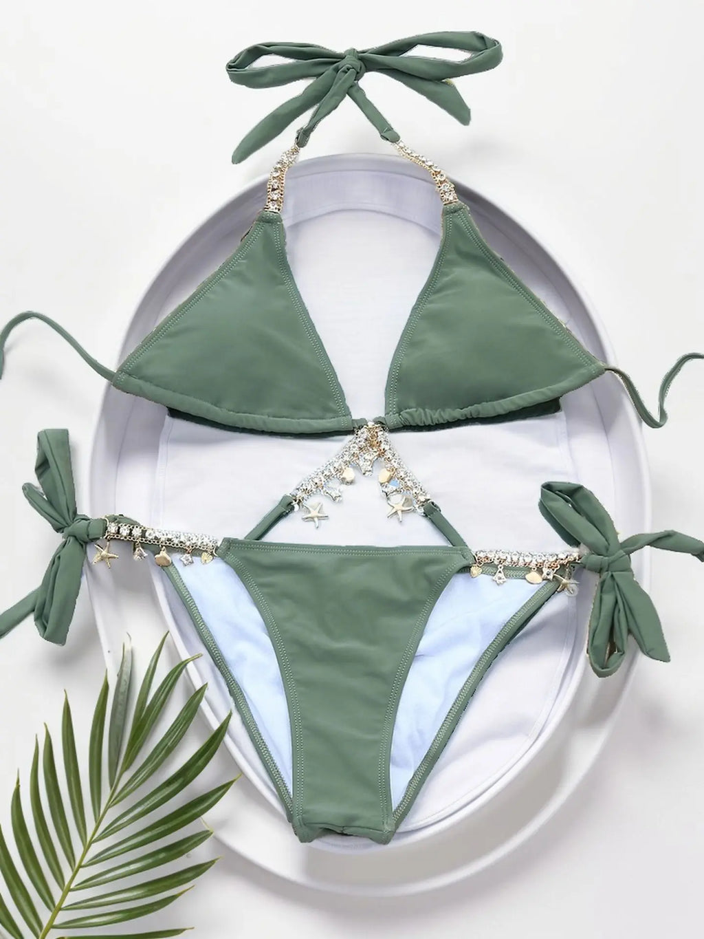 Sexy Luxury Bikini 2026 Women Crystal Rhinestones Push Up Micro Swimsuit Neon Orange Metal Chain Diamond High Cut Thong Swimwear