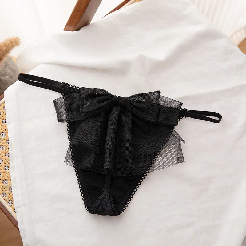 Bowknot Lace Sexy Girls Briefs Women Panties Seamless G String Transparent Thong Underwear Low Waist Female Lingerie