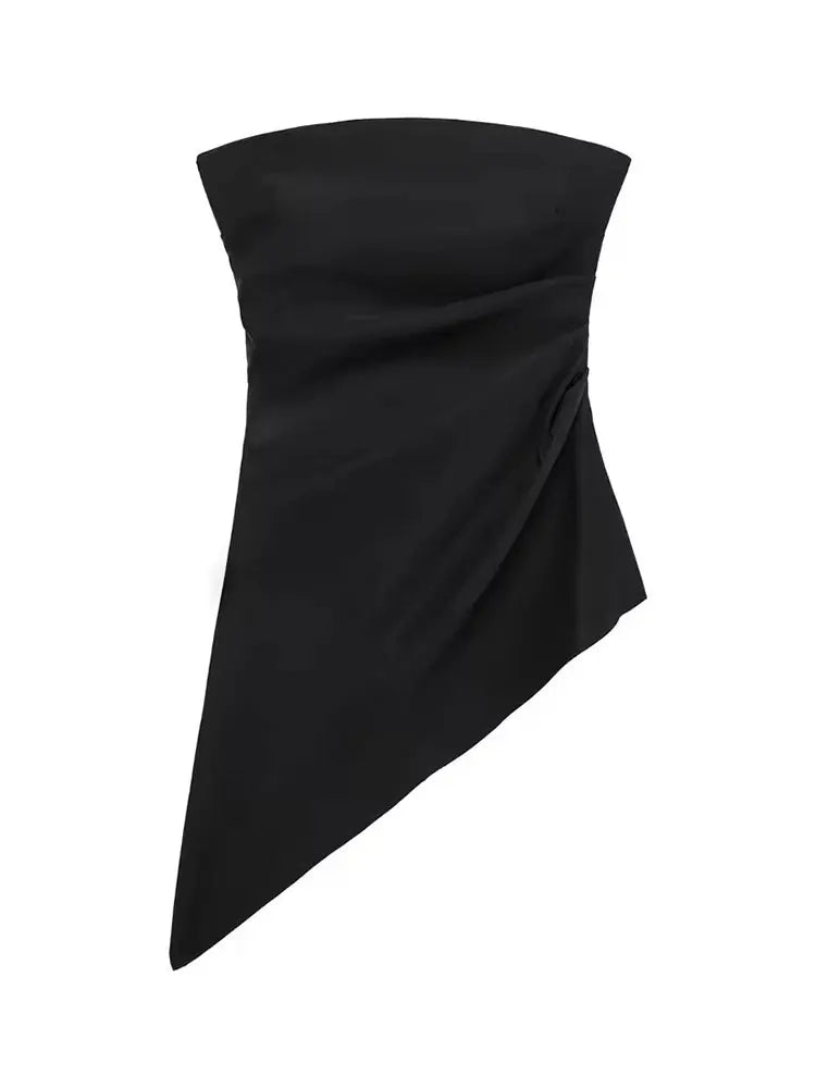 HH Elegant Women's Strapless Ruched Side Top Asymmetrical Hem Crop Tube Top for Vacation Wedding Guest Evening Wear