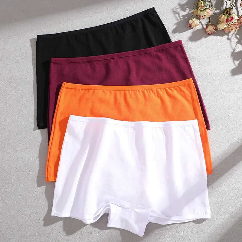 4Pcs/Set Women's Cotton Boxers Panties Seamless Sports Underwear Female Solid Color Cozy Lingerie Intimate Underpants XS-XL