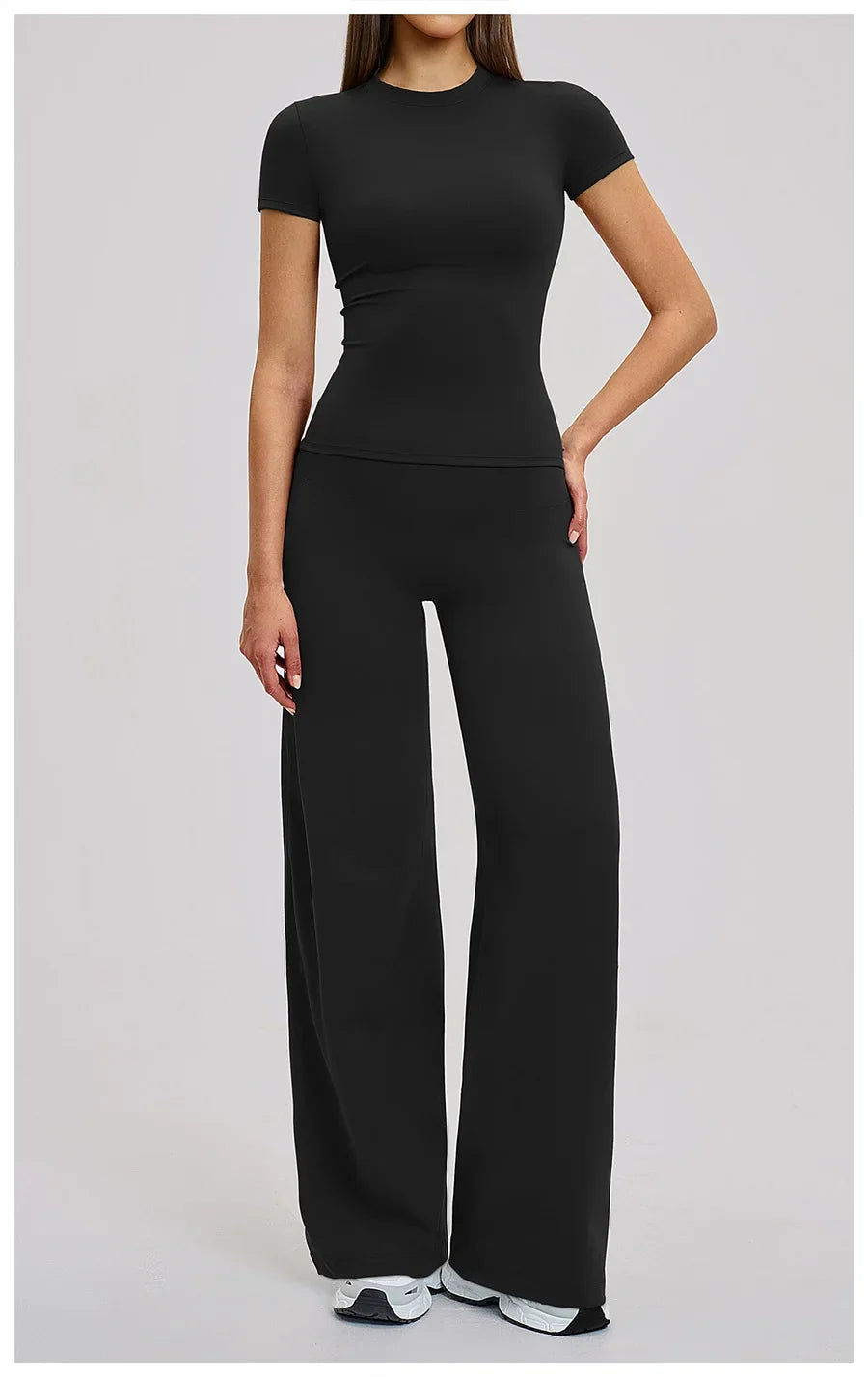Yoga Set 2 Pieces Women Fitness Sportswear Gym Loose wide-leg pants Long-sleeved T-shirt Sports Crop Tops Tracksuit Workout Wear