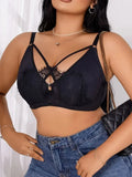 Women's Plus Size Lingerie Half Cup Gathered Push Up Front Button Lace Cross Design Suitable For Voluptuous Women XL-XXXL MR2895