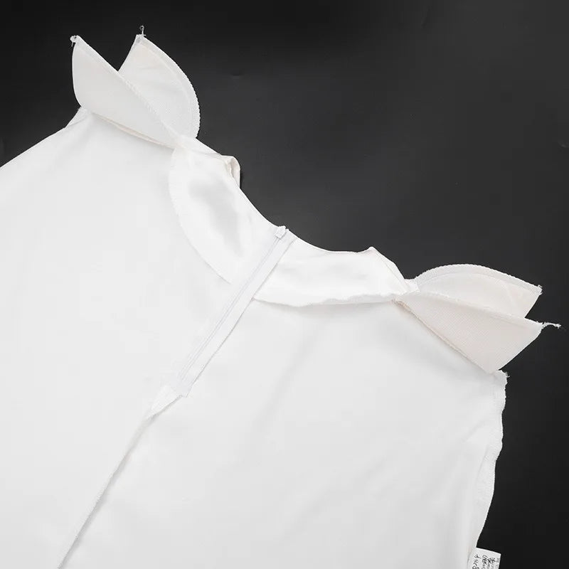 Trendix White Asymmetrical Cover Up For Women Fashion Ruffle Hem Loose Short Sleeve Shirts Casual Elegant Commuting Pullover Top