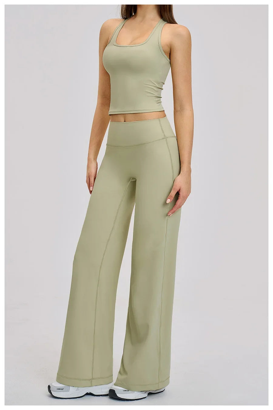 2 Piece Yoga Clothes Women Tracksuit Athletic Wear Pilates Fitness Suit Gym Workout Sets Push Up Sports Vest Wide Leg Pant Suit