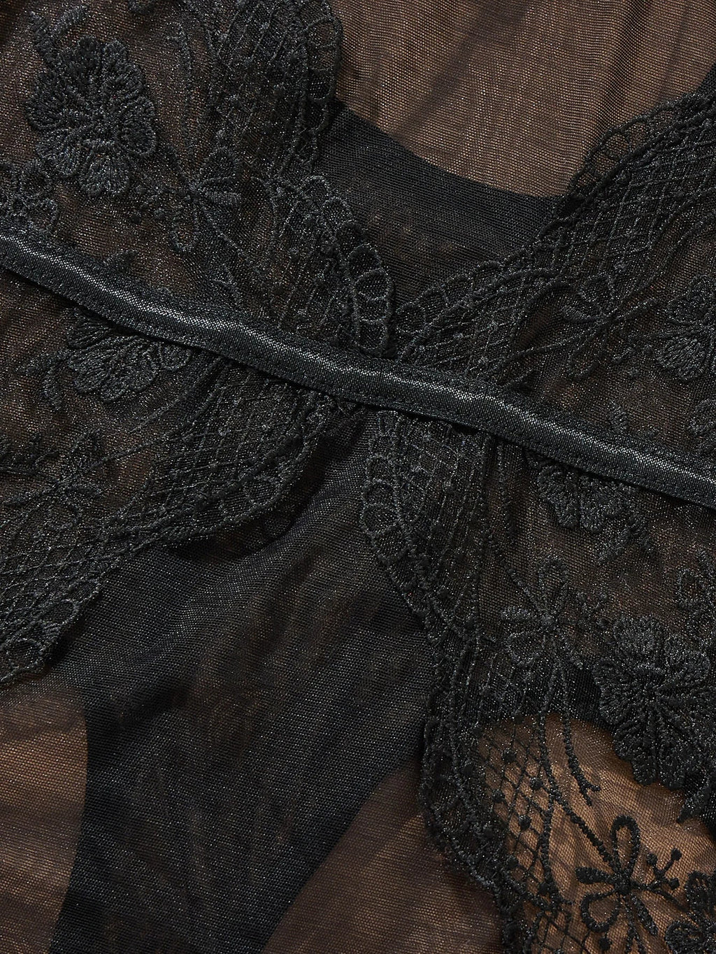 Black Lace Bodysuit with Floral Embroidery Sexy High-Waist Triangle Panties Strap Design Shapely Cutout to Highlight Women's Cur