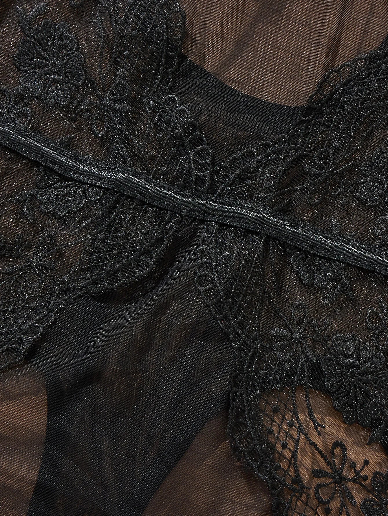 Black Lace Bodysuit with Floral Embroidery Sexy High-Waist Triangle Panties Strap Design Shapely Cutout to Highlight Women's Cur