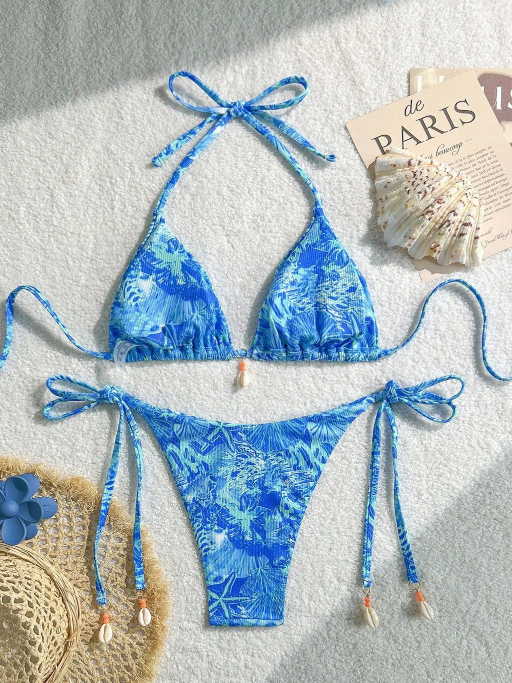 Sexy Orange Leaves Print Micro Bikini 2025 Women Shell Ornament Push Up Bra Bandage Thong Swimsuit Holiday Bathing Suit Swimwear