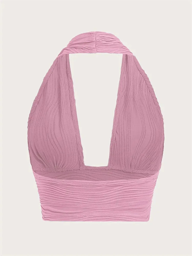 Sexy Solid Backless Crop Halter Top Women Summer 2024 Y2K Clothes Grunge High Street Style Club Sleeveless Cami Top Streetwear