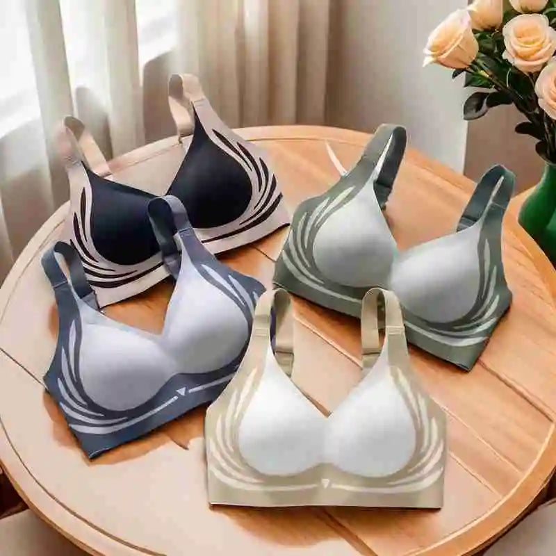 Push-Up Bra Women Seamless Ladies Underwear V-neck No Steel Ring Adjustable Comfortable Thin Top Bra Breathable Gathered