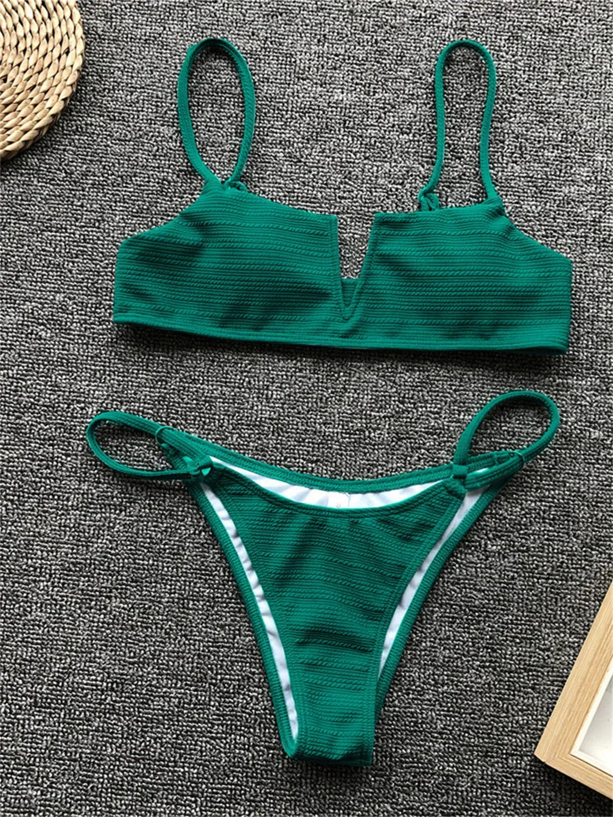Sexy Micro Bikini Swimwear Women 2025 Solid Green Swimsuit V Neck Push Up Bandage Thong Swimming Suit Bathing Suit Mini Bikinis