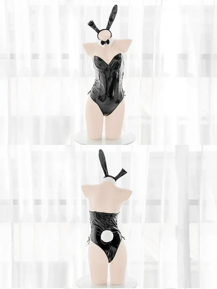 Mai Sakurajima Bunny Girl Cosplay Costume Women Sexy Lingerie PU Leather Bodysuit with Tie and Headband Set Anime Outfit