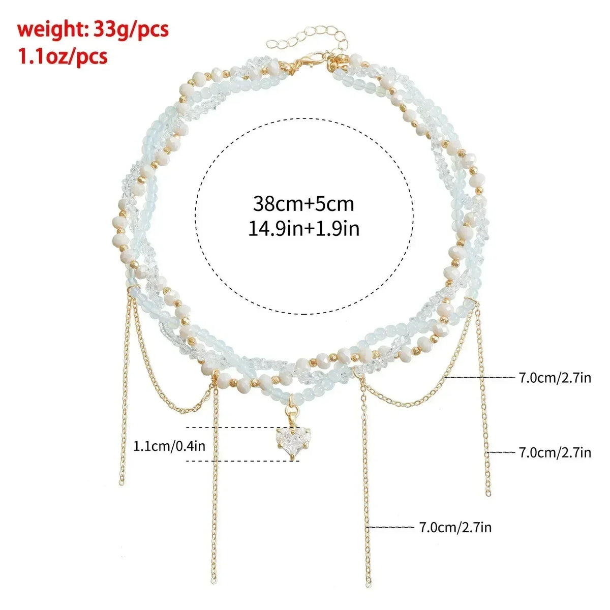 Fashion Heart Beaded Necklace for Women Boho Elegant Irregular Crystal Chain Y2K Choker Exquisite Party Gift Jewelry Accessories