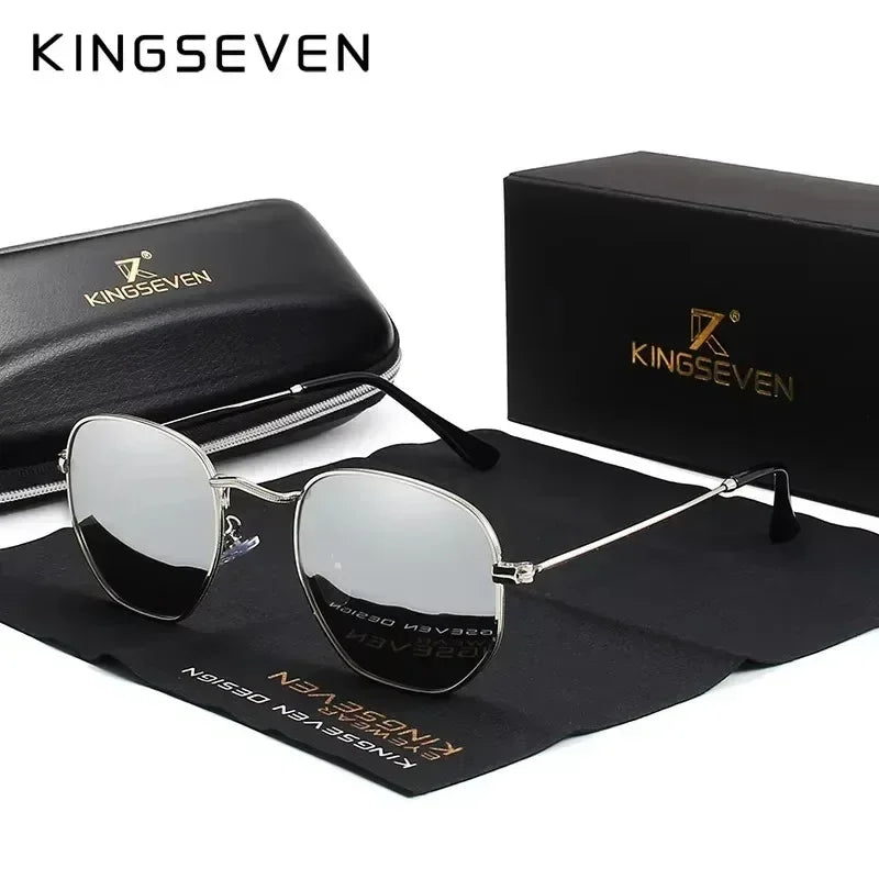 KINGSEVEN Fashion Women Polygon Sunglasses Men Polarized UV400 Sunscreen Round Thin Frame Glassses Luxury Causal Driving Eyewear
