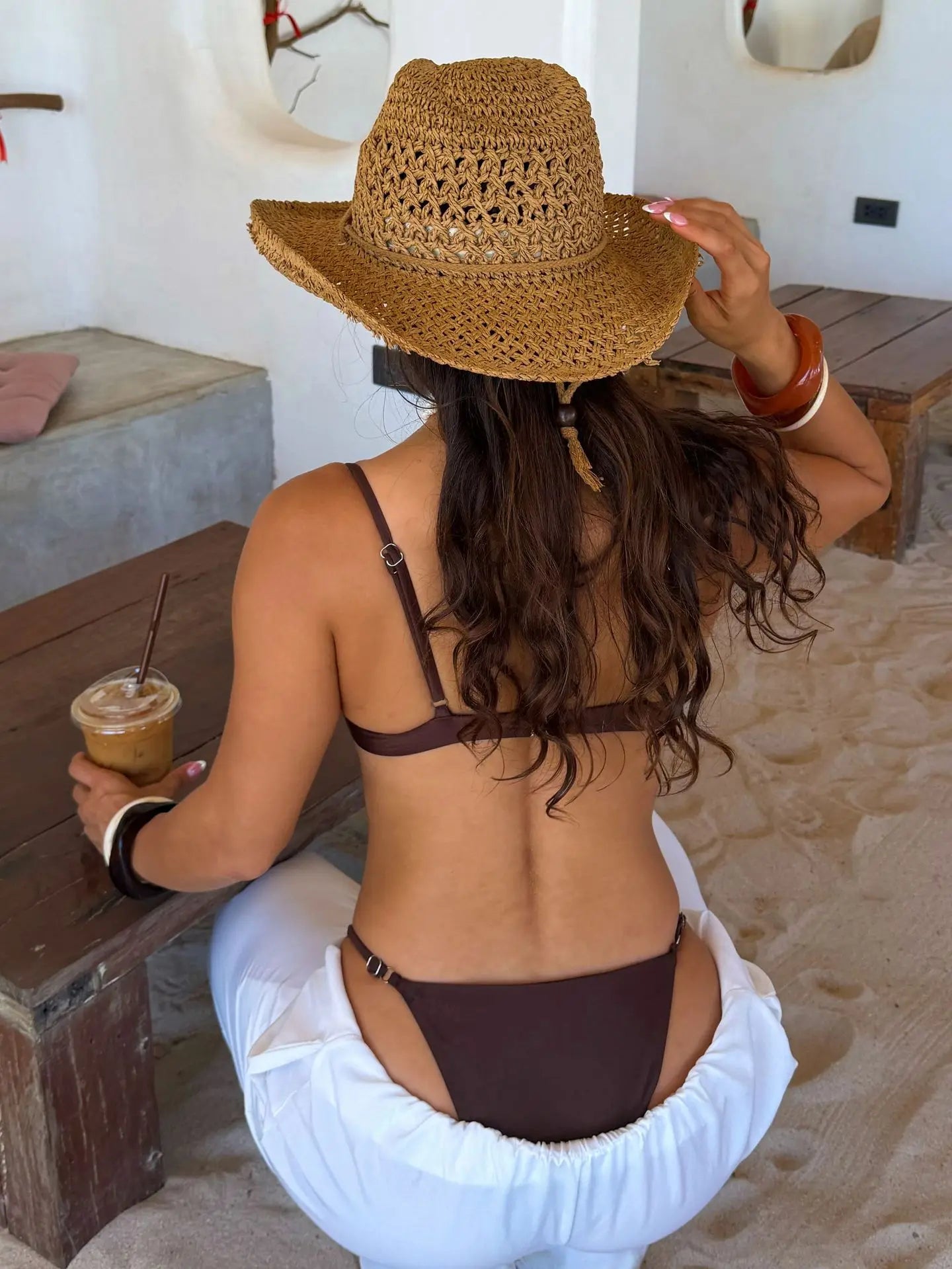 Sexy Coffee Bikini Set 2026 Women Beaded String Strap Underwire Push Up Bra Thong Swimsuit Brazilian Beach Bathing Suit Swimwear