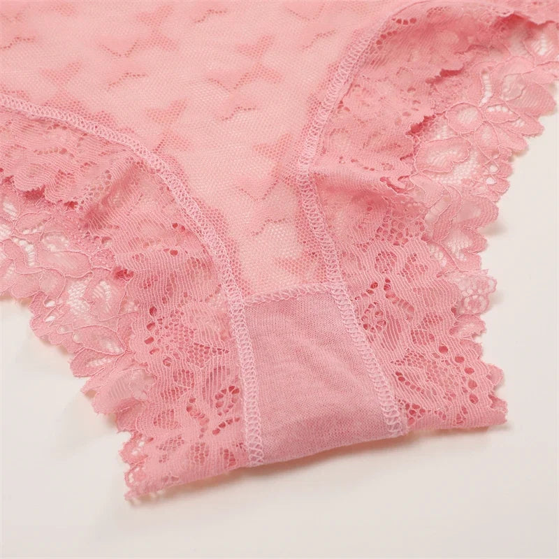 1PCS Bikini Lace Briefs Panties Women's Transparent Lingerie Sexy Female Underpants Floral Lace Perspective Waist Band Briefs