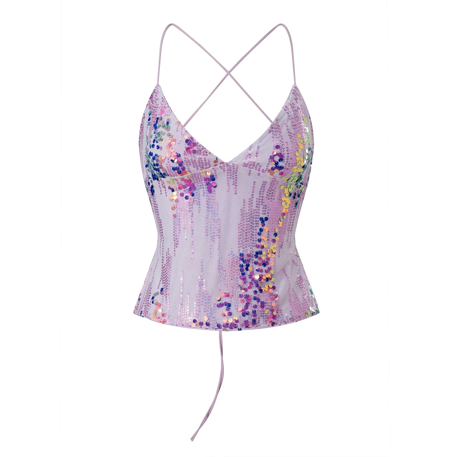 Women's Summer Deep V Neck Sequin Tank Tops Summer Fashionable Backless Sleeveless Spaghetti Strap Slim Fit Camisole