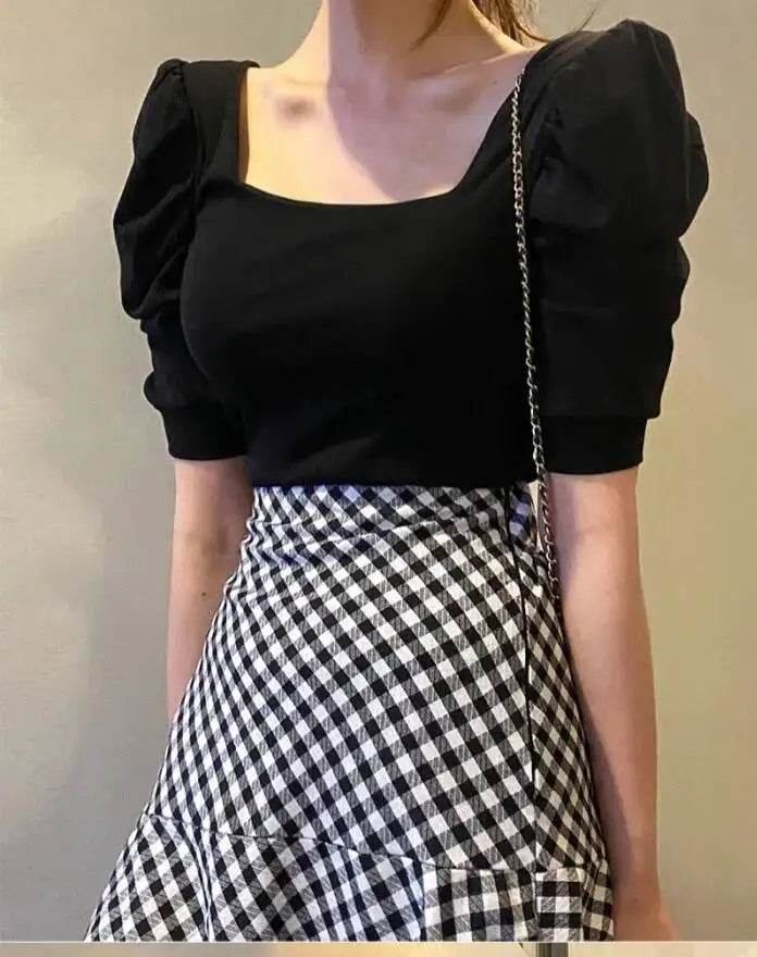 WOMENGAGA Korea Style 2023 Spring/Summer New High Waist Elegant Split Plaid Skirts Half Length Skirts Fashion Women 2023 22IV