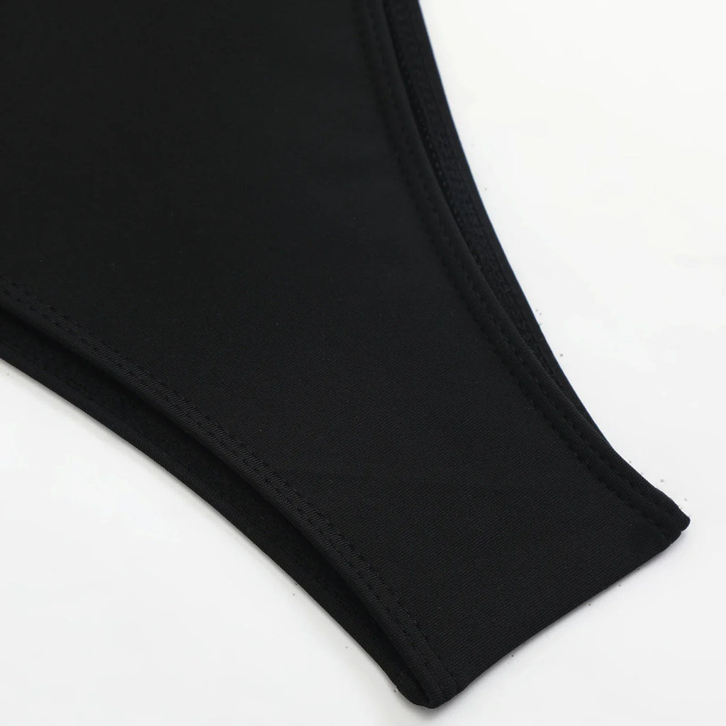 Sexy Hole Out Mesh Long Sleeve Dress 3 Piece Bikini Set 2026 Women Black Push Up Bra Thong Swimsuit Beach Bathing Suit Swimwear