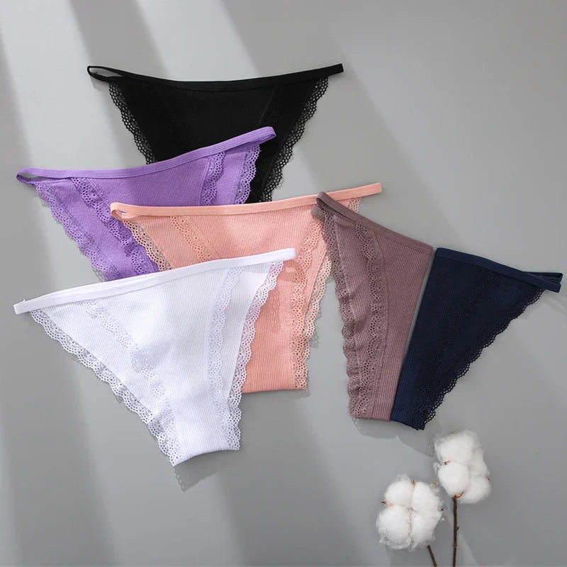 Women‘s Cotton Panties Low Waist Lace Briefs M-XL Comfortable Underwear Ladies Solid Color Underpants Girls Breathable Panty New