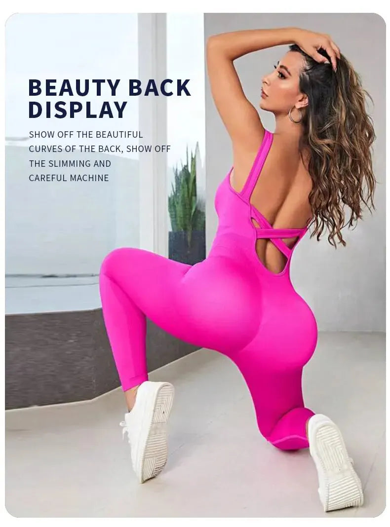 Solid Sleeveless Backless Low Neck High Waist Bodycon Jumpsuits For Women Casual Rompers Activity Jogger Suits Backless Bodysuit
