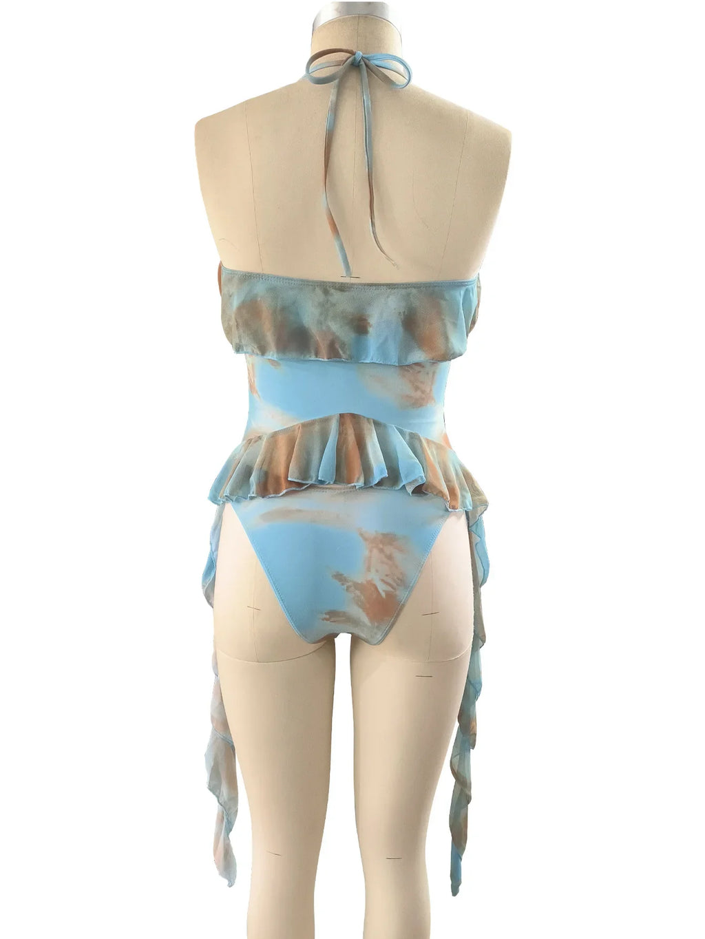 Sexy Blue Tie Dye Gradient Bikini Set 2026 Women Ruffle Push Up Crop Top High Waist Swimsuit Beach Bathing Suit 2 Piece Swimwear