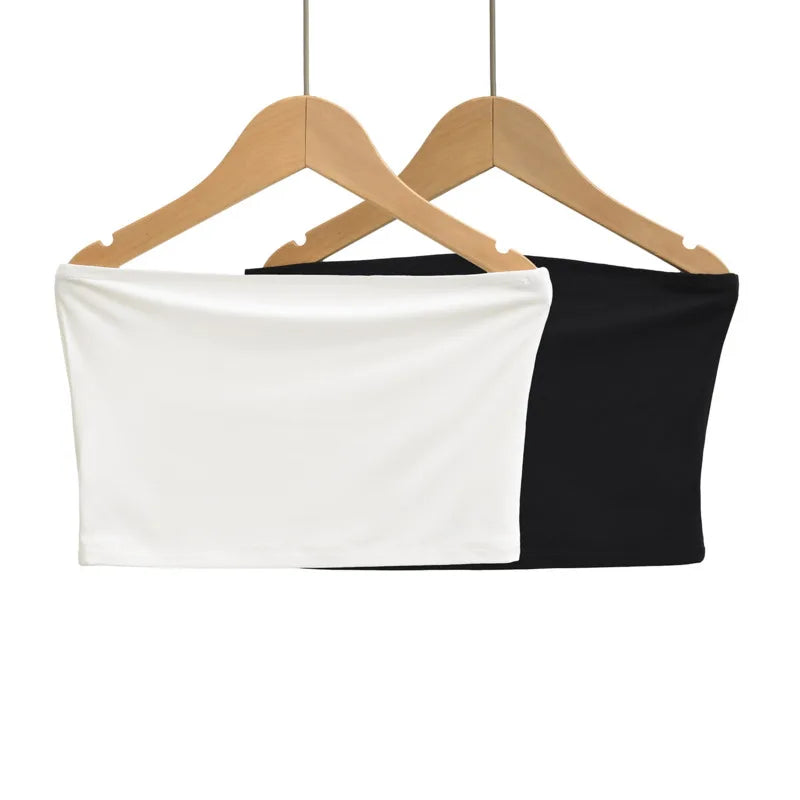 Sleek Seamless Crop Tops For Women Smooth Stretch Straight Neckline Classic Black And White For Summer Casual Daily Wear 72UE