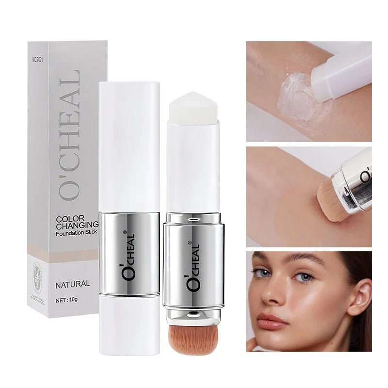 O'CHEAL Temperature Changing Foundation Stick Facial Coverage Blemishes Pores Double-Headed Face Matte Makeup Foundation Cream