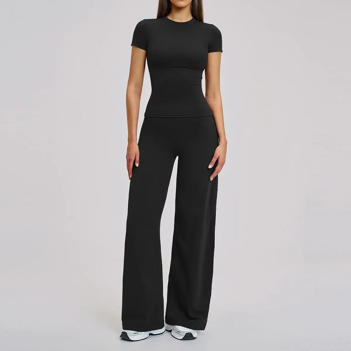Yoga Set 2 Pieces Women Fitness Sportswear Gym Loose wide-leg pants Long-sleeved T-shirt Sports Crop Tops Tracksuit Workout Wear