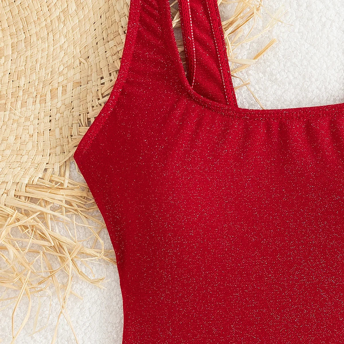 New Red Hollow Out Backless Cross Swimwear Women Sexy Shiny Tummy Control One Piece Swimsuit 2025 Beach Bathing Suits Monokini