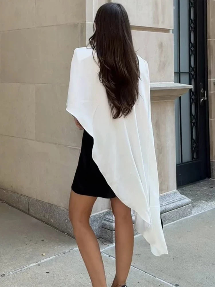 Trendix White Asymmetrical Cover Up For Women Fashion Ruffle Hem Loose Short Sleeve Shirts Casual Elegant Commuting Pullover Top