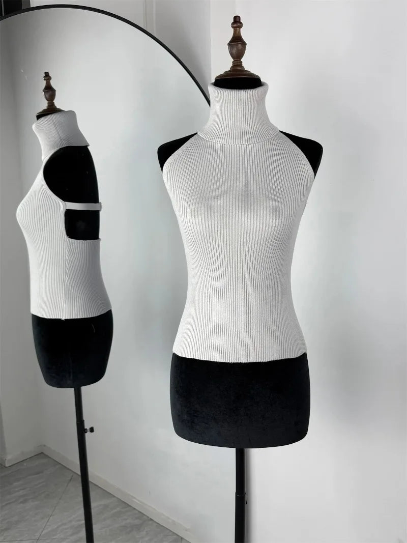 Trendix Knit Tank Top Sets For Women Fashion High Neck Vest And Long Sleeve Shawl 2 Piece Suits Sexy Backless Knitwear Top Femme