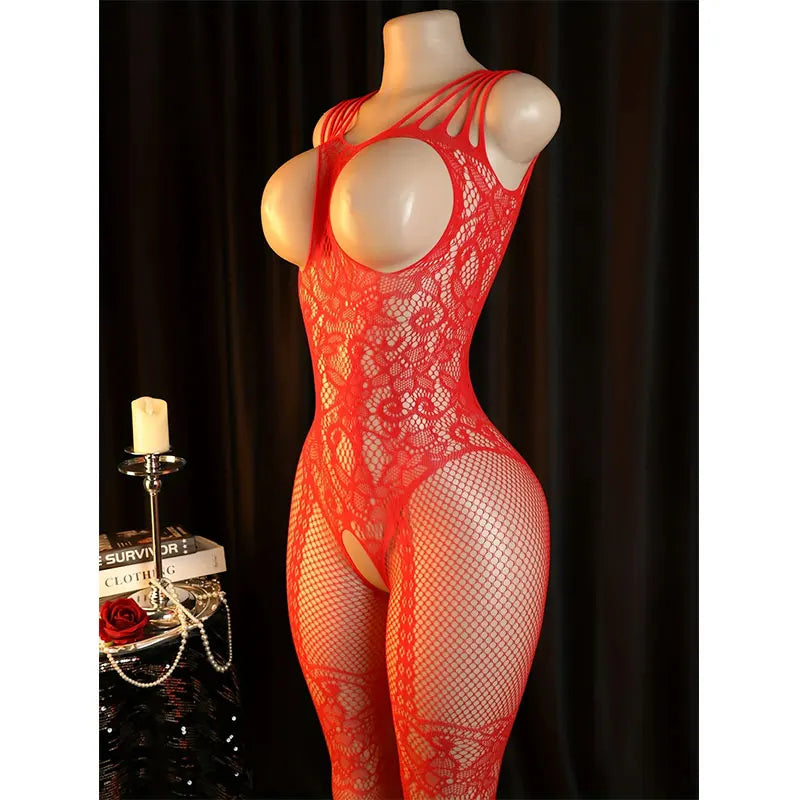 Adult Hollow Lingerie Set Women's Erotic Fishnet Bodystocking Crotchless Temptation Bodysuit Porn Breastless Hot Mesh Underwear