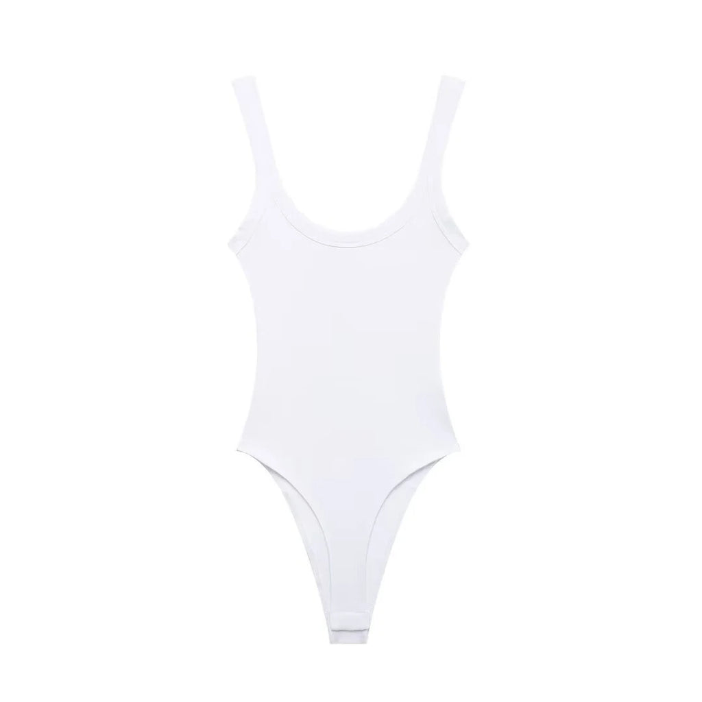 Women's Skinny Ribbed O-Neck Bodysuits with Straps Snap-Button Sexy Fashion Playsuits Comfortable Stretchy Female Clothing