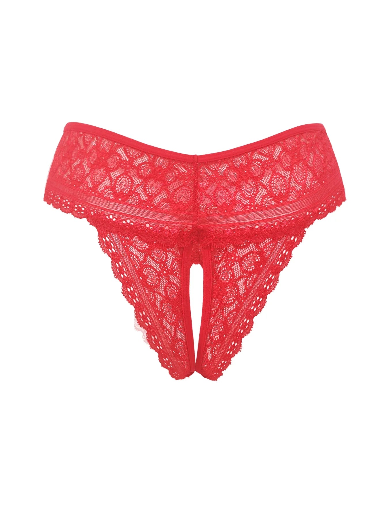 1pcs Women's Sexy Red Lace Open Crotch Thong Panties Floral Lace See Through Low Rise Intimate Lingerie for Ladies Nightwear