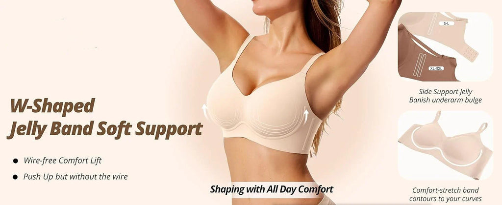 Women's Jelly Bra Wire-free Seamless 3/4 Cup and Thin Molded Bra Soft Support Underwear Comfortable Push-up Bra