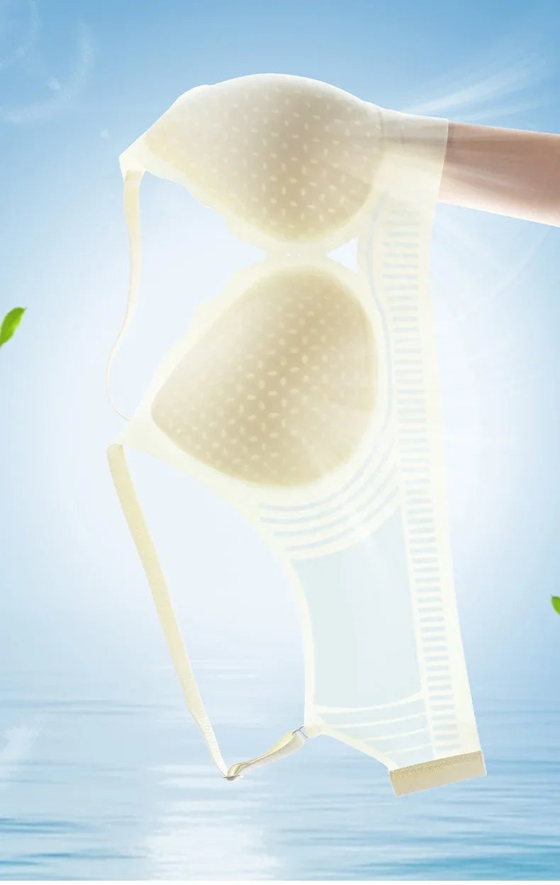 Ultra-thin Ice Silk Seamless Underwear Women's Small Breast Gathering Wireless Breast-Reducing Cooling Beautiful Back Bra
