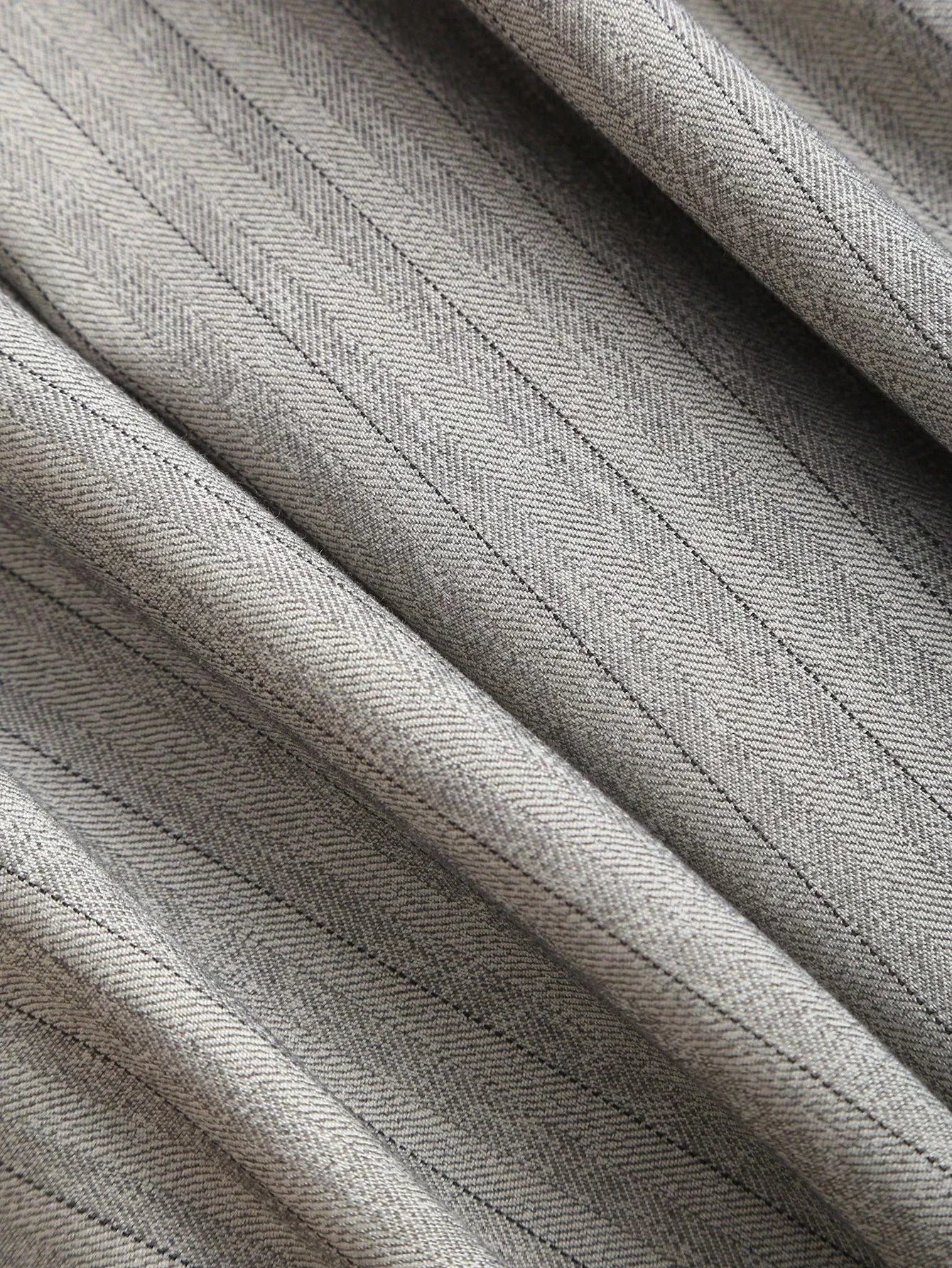 Women's Elegant Grey Striped Pleated Office Lady Pants Casual Wide Leg Loose Long Trousers Spring/Fall