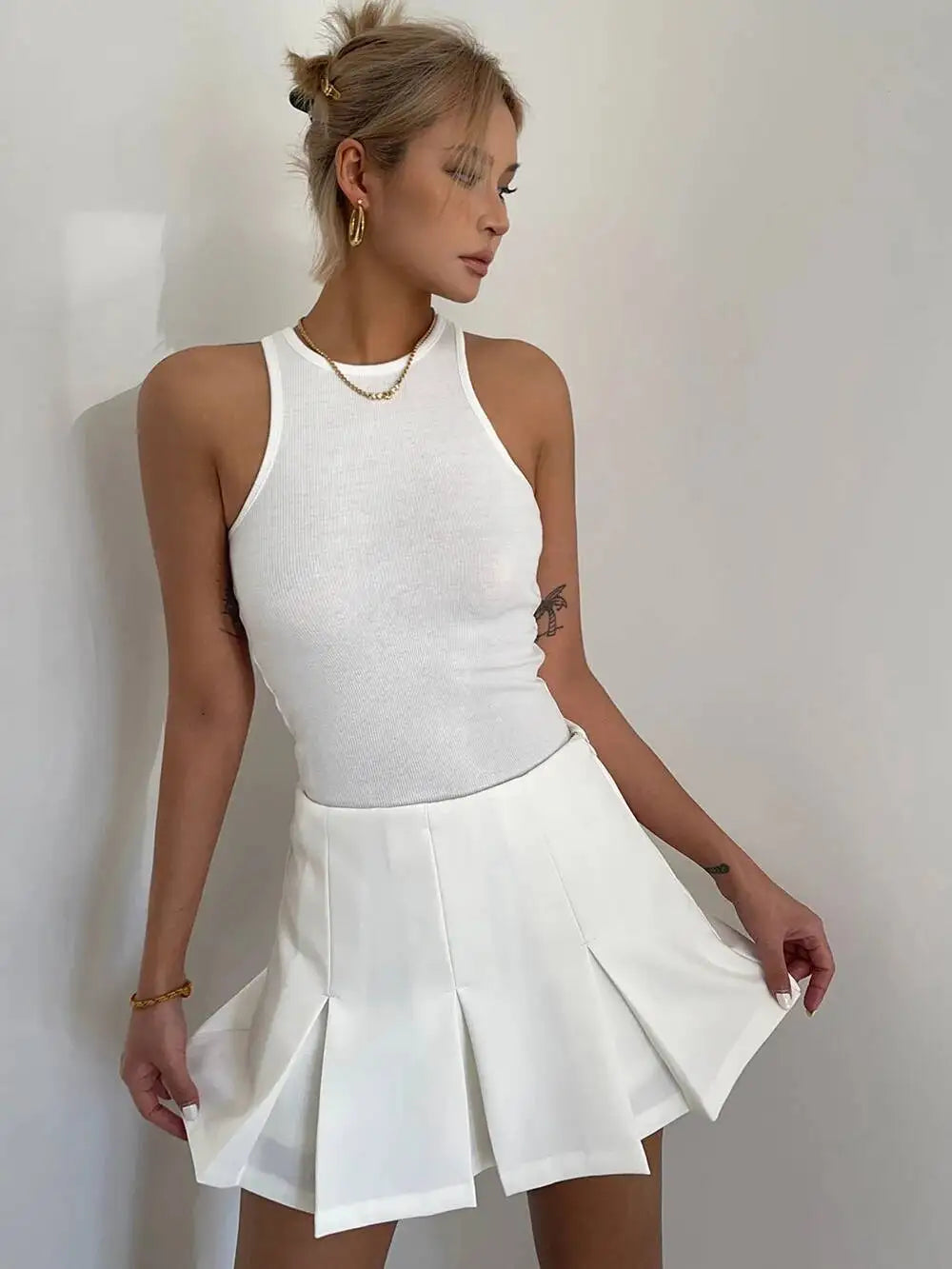 WOMENGAGA American High Street A-line Short Unif School Girl Fairy Grunge Skirt High Waist Pleated Skorts Streetwear Lovely HM2O