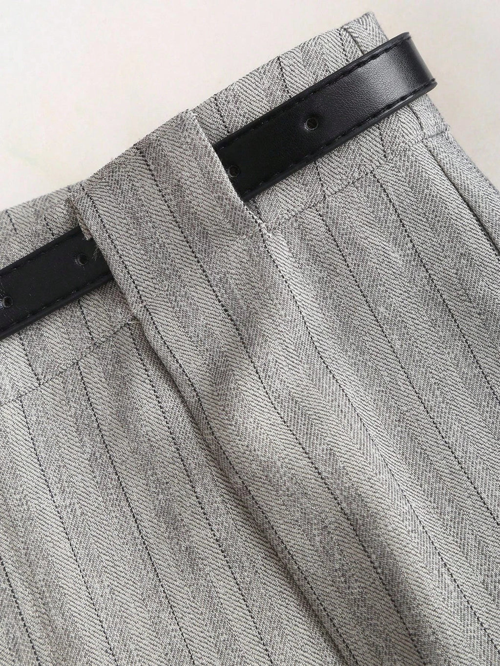 Women's Elegant Grey Striped Pleated Office Lady Pants Casual Wide Leg Loose Long Trousers Spring/Fall