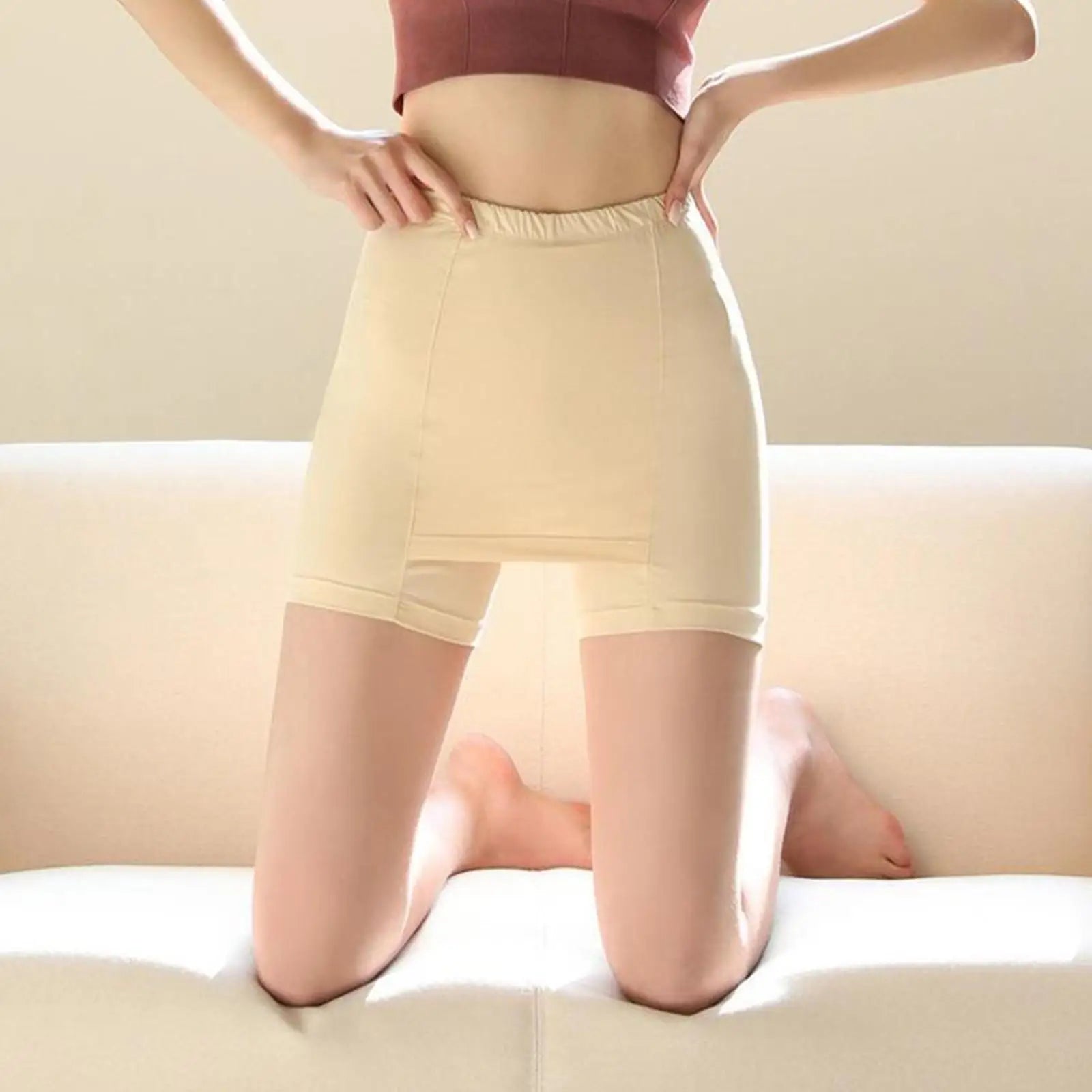 Ice Silk High Waist Women Tummy Control Seamless Shorts Double Layer Under the Skirt Boxer Safety Pants Women Shapewear