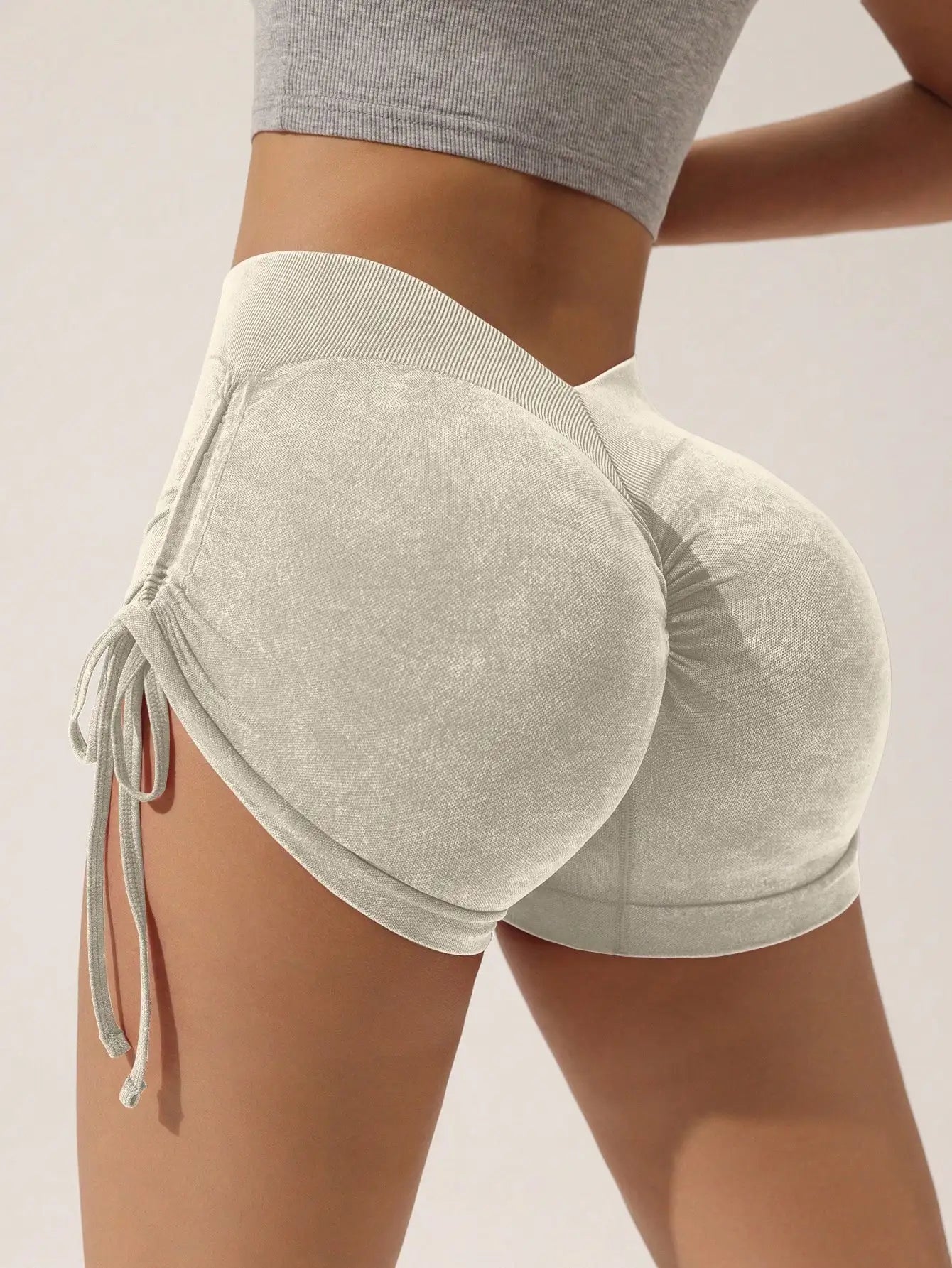 Matte craft summer three part pants yoga pants women's drawstring sports shorts European and American peach hip lifting fitness