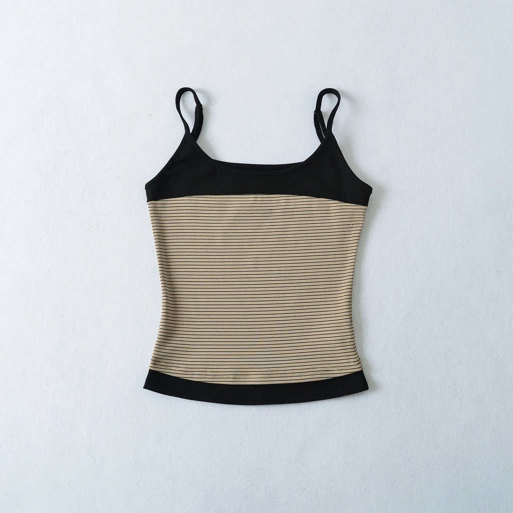 New Korean Style Pure Desire Color-Block Patchwork Base Shirt Women's Striped Inner Camisole Tank Top For Woman Casual TA42