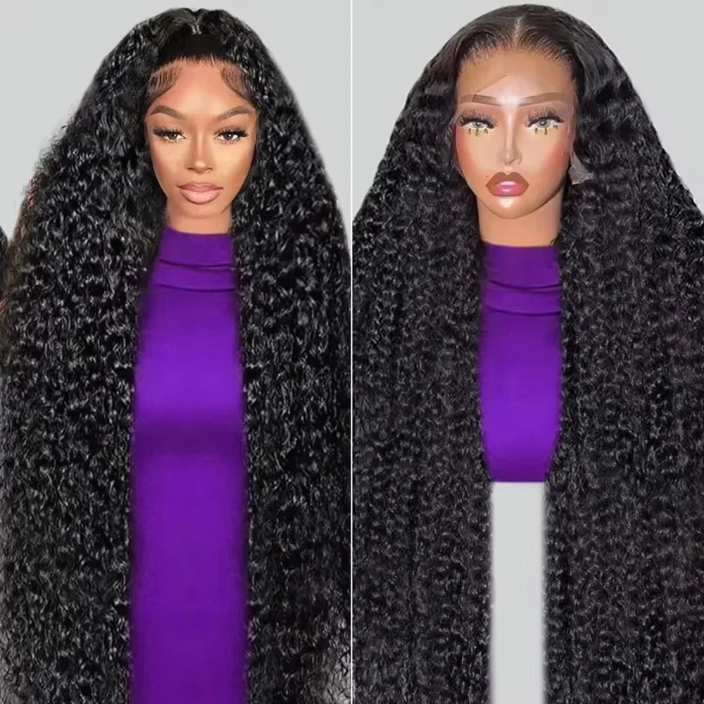 13X4 13X6 Deep Wave Hd Transparent Lace Front Wigs Pre Plucked 30 40 Inch Frontal Human Hair Curly Wig For Women 180 200 Density