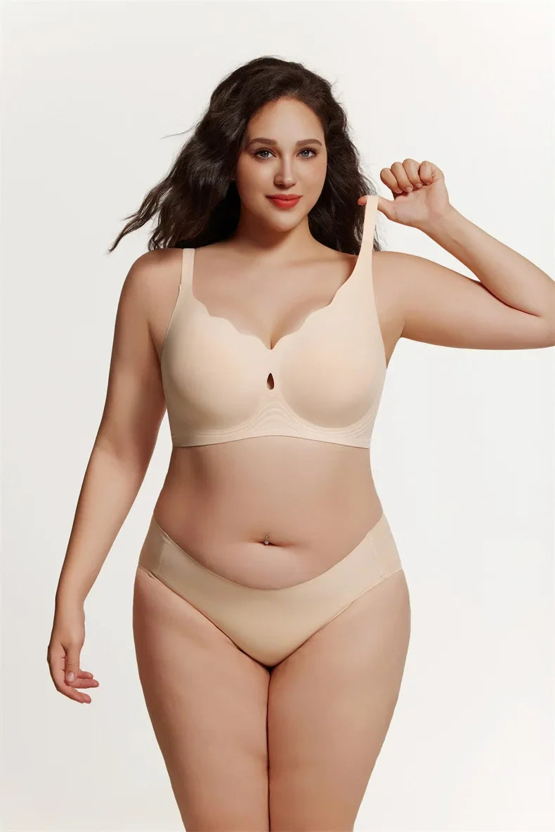 Wireless Comfortable Bra Large Cup Seamless Anti-Sagging Back Smoothing Underwear Soft Women's Hollowed-Out Full Cover Bras