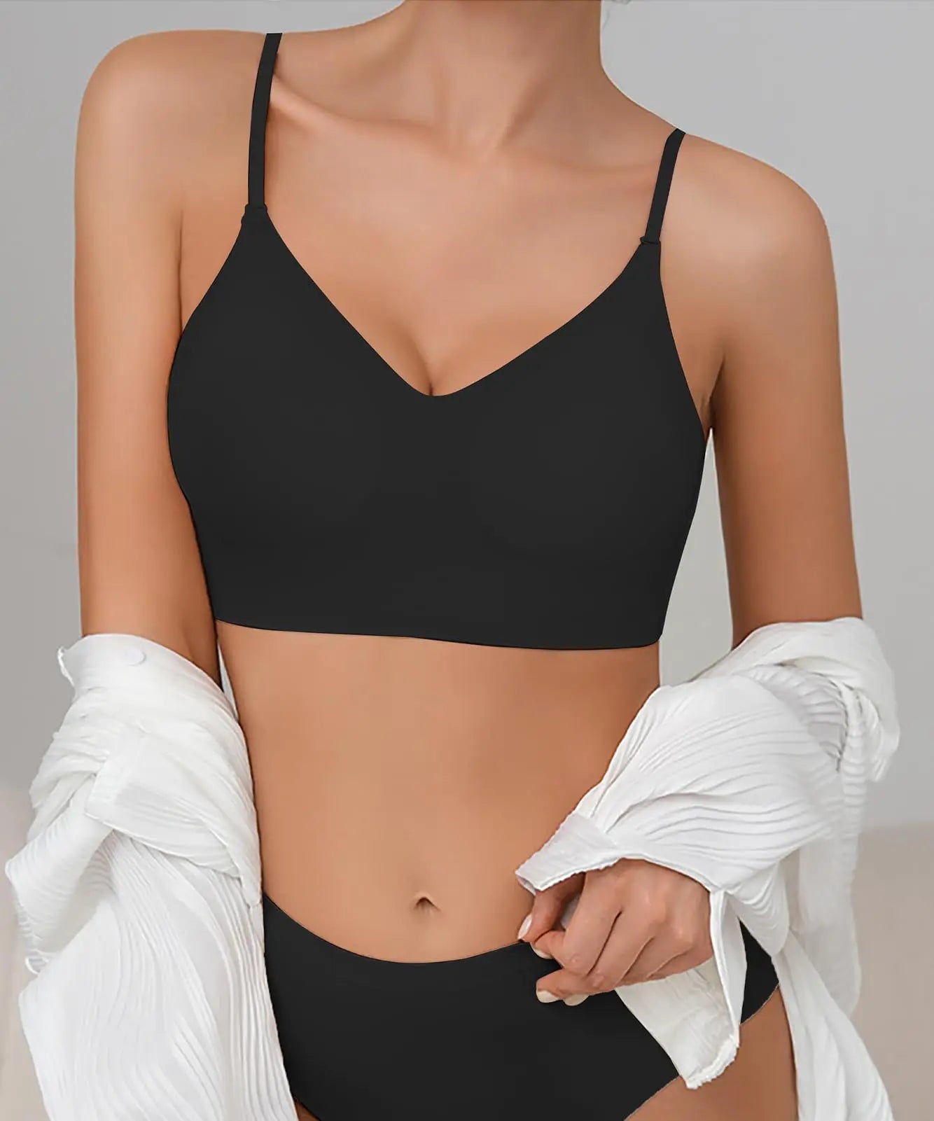 Women Sexy Lingerie Invisible Bra Deep U Plunge Bras Backless Top for Dresses, Transparent Strap Push Up Back Sling Underwear