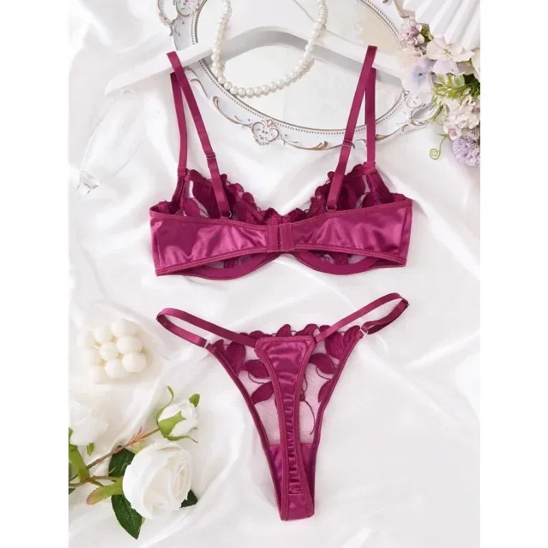 Tornova Sexy Lingerie Woman Lace Transparent Underwear Embroidery Brief Set Bra Kit Push Up Breves Sets Thin Erotic Bras New
