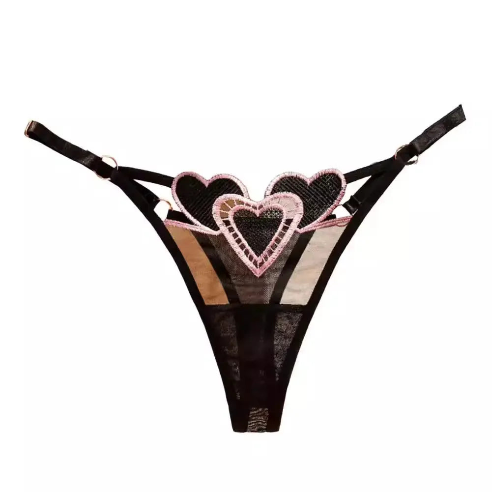 Embroidery Heart Thin Sexy Girls G String Thong Panties Women Briefs Hollow Out Transparent Underwear Female Lingerie