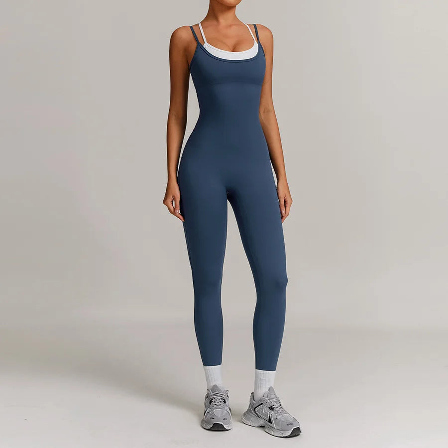Yoga Jumpsuit Fake two color contrast halter sport jumps Women Push Up Gym Fitness Overalls Sport Outfit Sportswear Clothes 8843