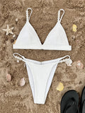 Bikini Set 2025 White Triangle Swimwear Ribbed Pearl Strap Push Up Mini Micro Swimsuit Beach Bathing Suit Thong Swimming Outfit