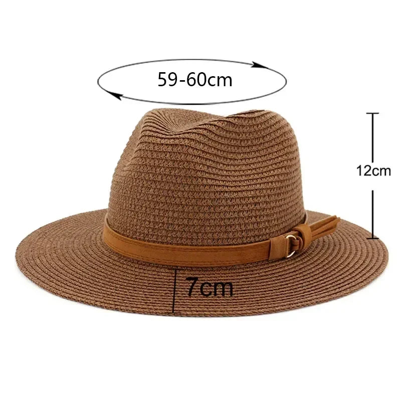 New Big Size 59-60CM Panama Hat Summer Sun Hats for Women Man Outdoor Beach Straw UV Protection Cap Chapeau Jazz Trilby Cap